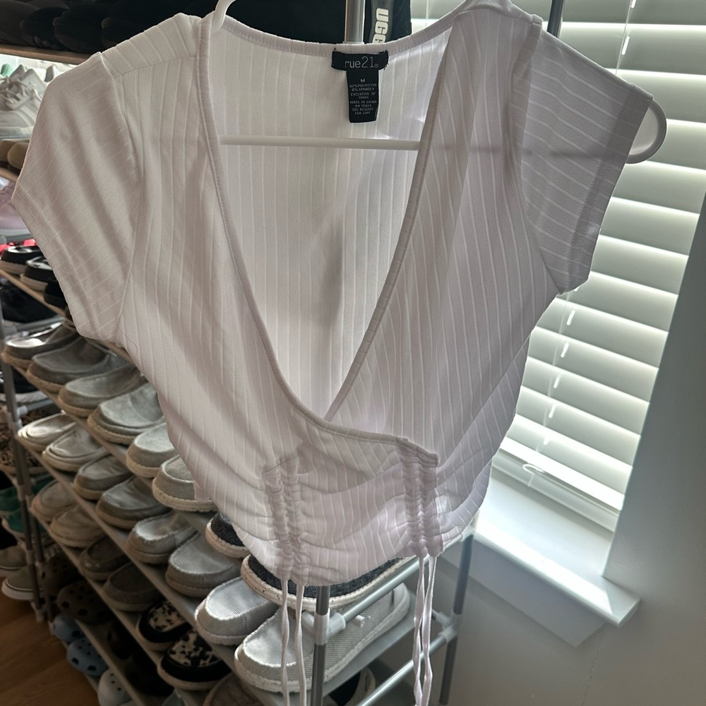 Rue21 White Ribbed Wrap Crop Top
